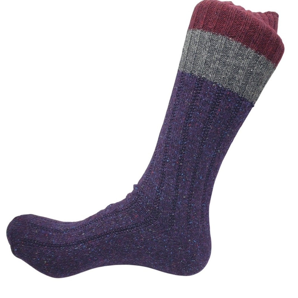 Silk Wool Cashmere Crew Socks Mens Large Soft Purple Gray Stripe Warm Cozy New L
